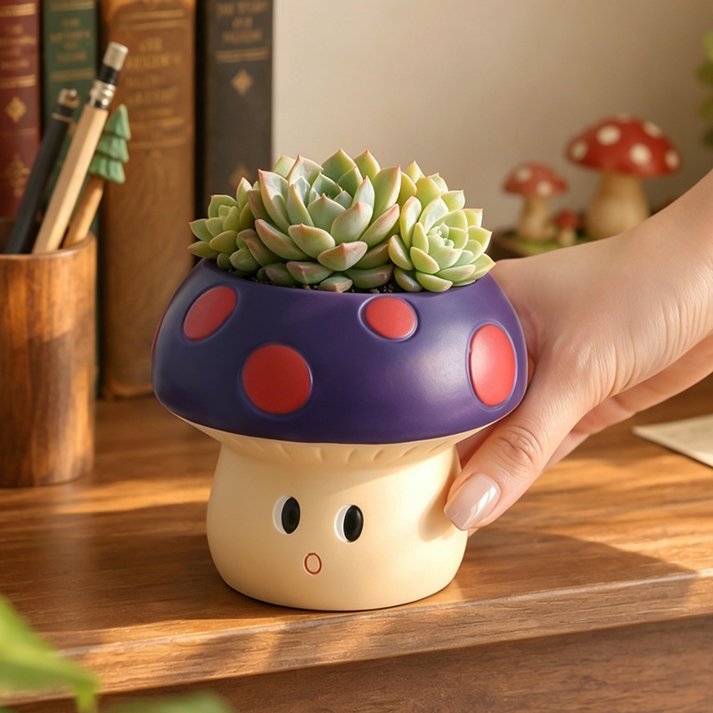 Schattige cartoon-paddenstoel  - Cactus Mix Pot recensie en prijs